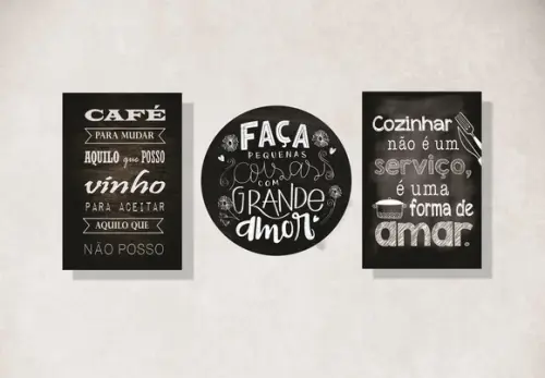 Placas decorativas frases cozinha café + 1 placa redonda