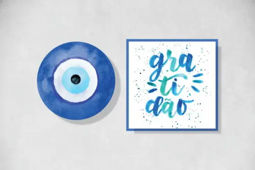 kit 2 Placas decorativas olho grego e gratidão