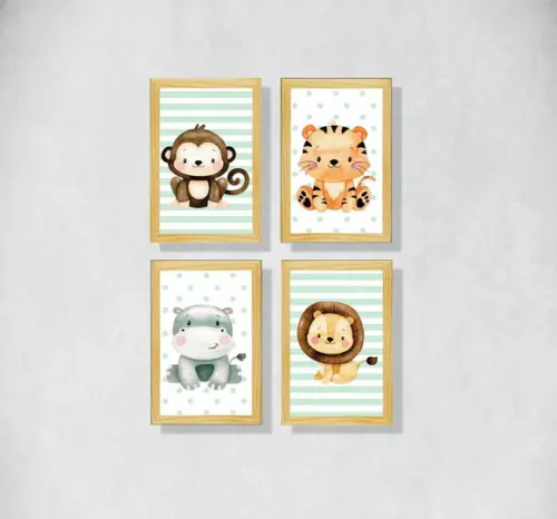 kit 4 Placas decorativas safari infantil mdf 30x40cm