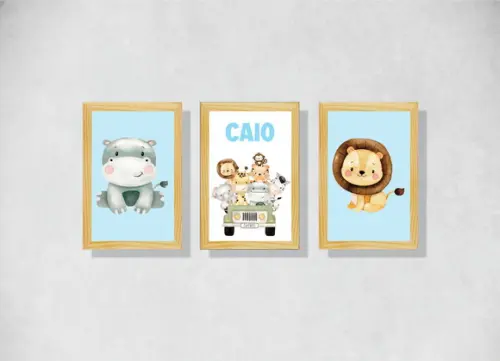 kit 3 Placas decorativas safari fundo colorido 30x40cm