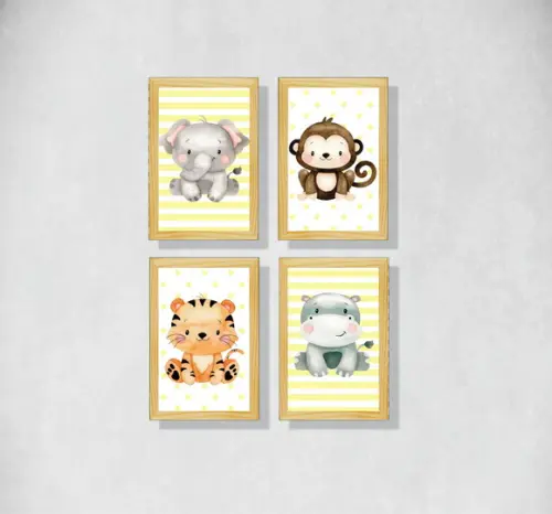 kit 4 Placas decorativas safari infantil em mdf 20x30cm