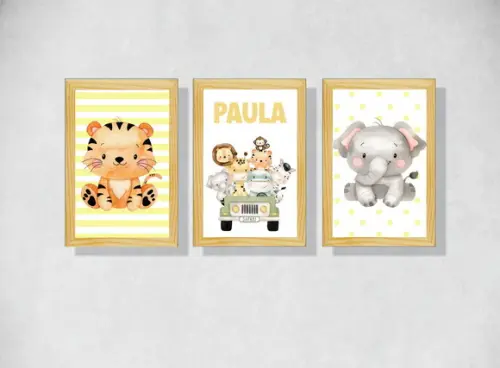 kit 3 Placas decorativas safari infantil baby mdf 30x40cm