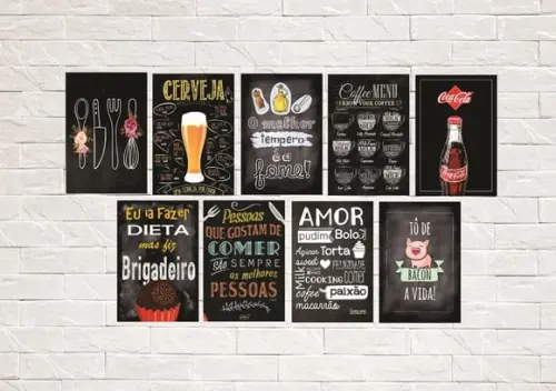 kit com 9 Placas decorativas cozinha efeito quadro giz mdf