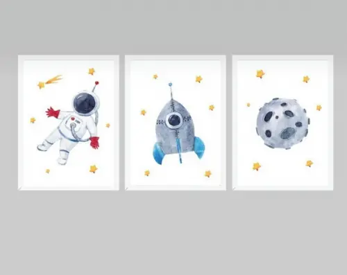 kit com 3 Placas decorativas astronauta infantil 20x30cm