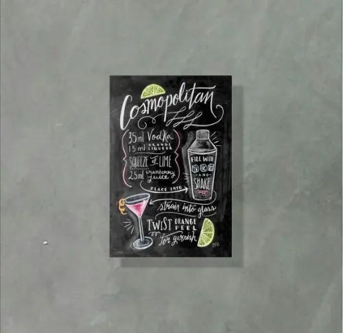 Placa Decorativa Receita Drinks Cosmopolitan 20x30cm