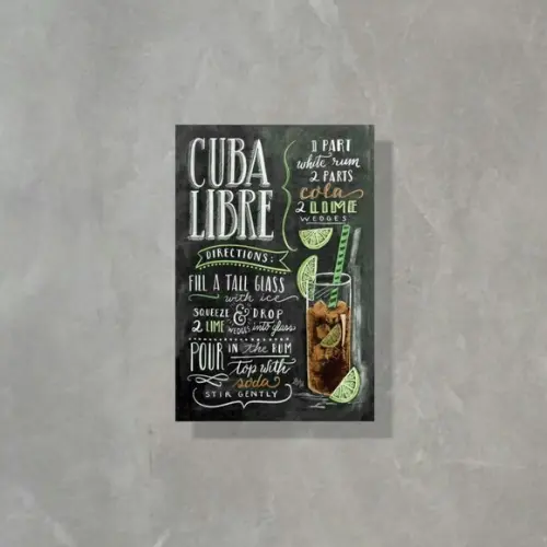 Placa Decorativa Receita Drinks Cuba Libre 20x30cm