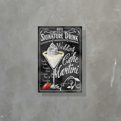 Placa Decorativa Receita Drinks Cake Martini 20x30cm