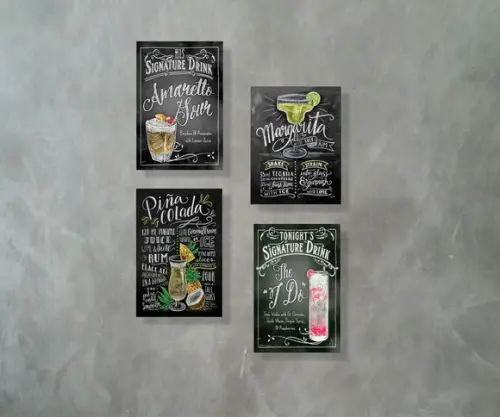 Kit 4 Placas Decorativas Receitas Drinks em mdf