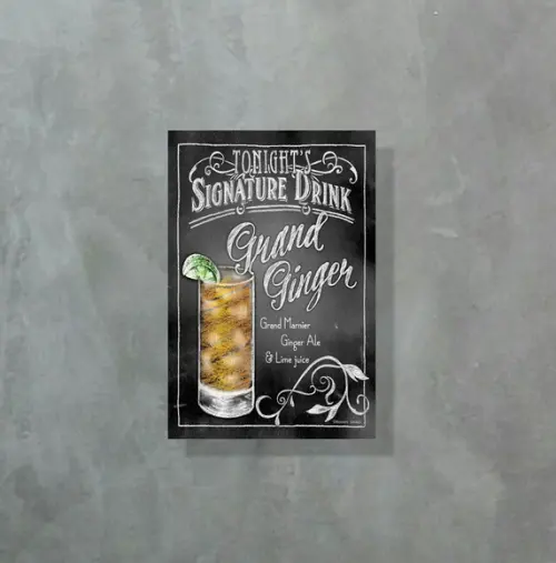 Placa Decorativa Receita Drinks Grand Ginger 20x30cm
