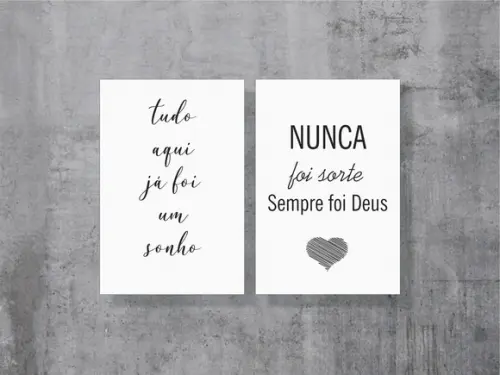 kit comPlaca decorativa frase nunca foi sorte 30x40cm