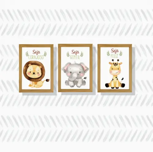kit com 3 Placas decorativas infantil safari baby em mdf
