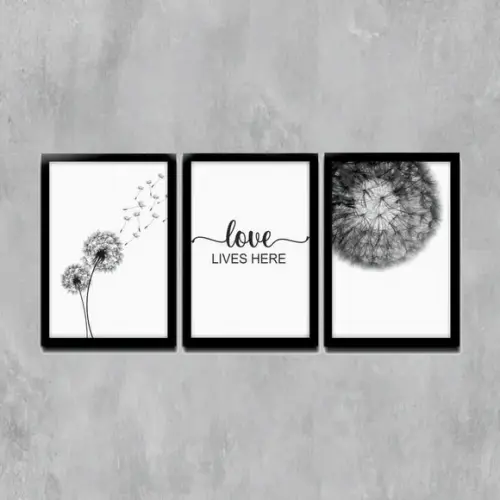kit com 3 Placas decorativas dente de leão love
