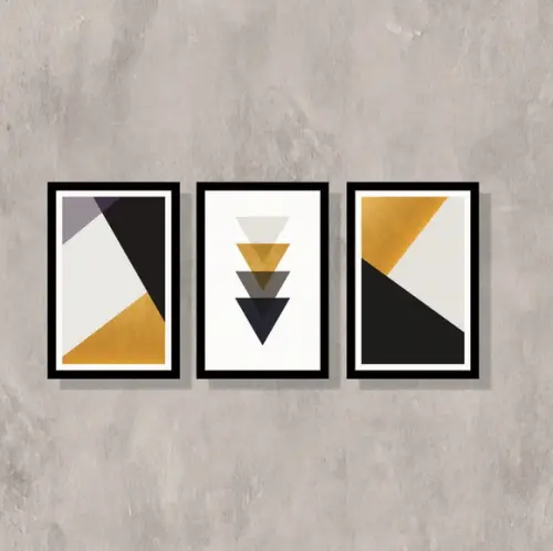 kit com 3 Placas geométricas amarelo mostarda em mdf