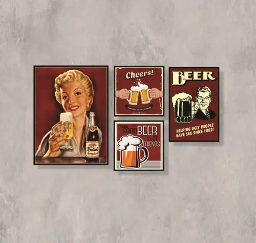 kit com 4 Placas decorativas beer área gourmet
