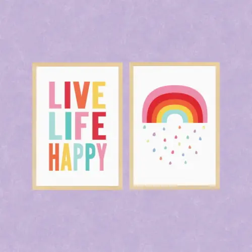 kit com 2 Placas decorativas menina rosa Arco-Iris em mdf