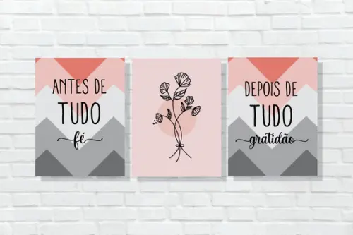 kit com 3 Placas decorativas fé e gratidão em mdf