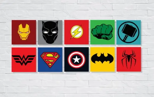 kit com 10 Placas decorativas super heróis em mdf