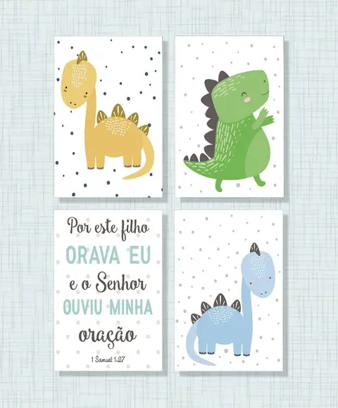 kit com 4 Placas Decorativas dinossauros infantil em mdf
