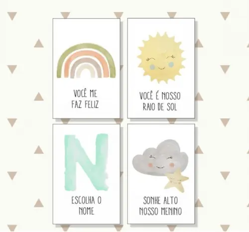 kit com 4 Placas Decorativas infantil arco íris em mdf
