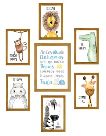 Kit com 7 Placas decorativas safari e frase infantil em mdf
