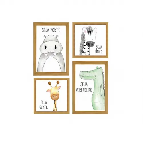 Kit com 4 Placas decorativas infantil safari em mdf