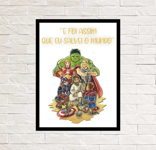 Placa Decorativa foi assim que salvei o mundo heróis mdf