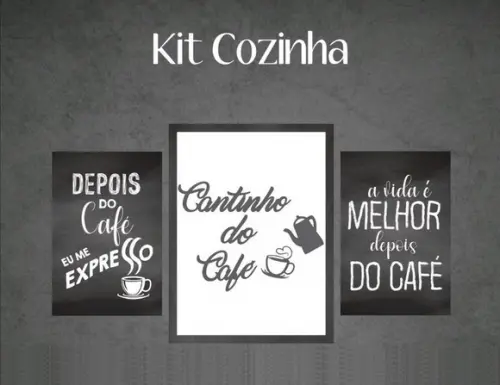 kit com 3 Placas decorativas cozinha café coffe em mdf