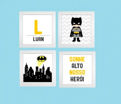 kit com 4 Placas decorativas Batman infantil em mdf