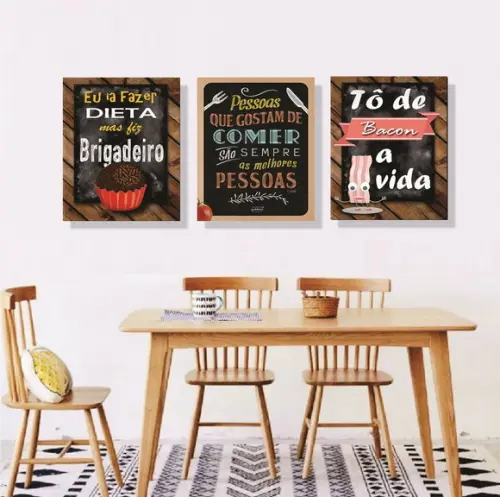 kit com 3 Placas decorativas cozinha em mdf 30x40cm