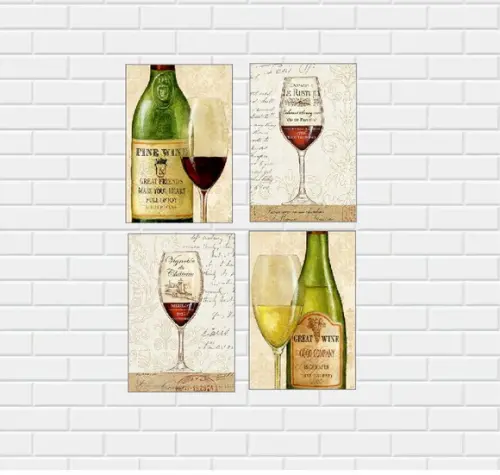 kit com 4 Placas decorativas vinho wine em mdf