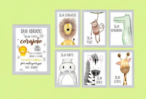 kit com 7 Placas decorativas safari seja forte em mdf