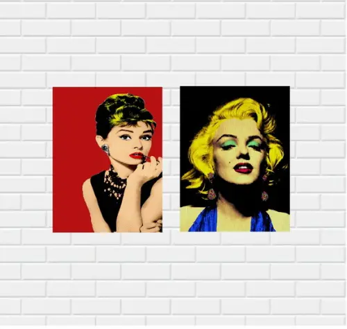kit com 2 Placas decorativas Audrey e Marilyn retô em mdf