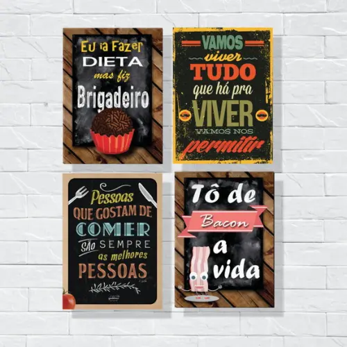 kit com 4 Placas decorativas cozinha decorada frases em mdf