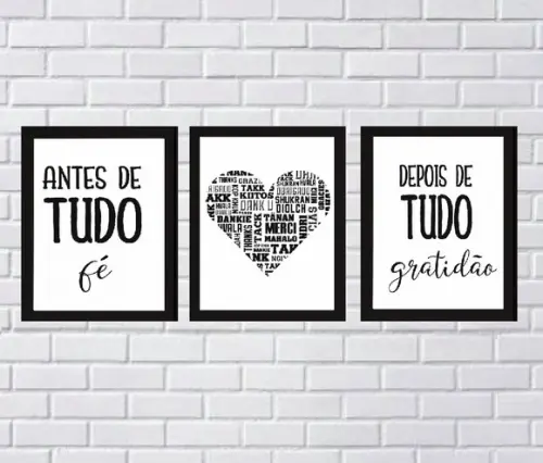 kit 3 Placas decorativas Fé e gratidão em mdf 30x40cm