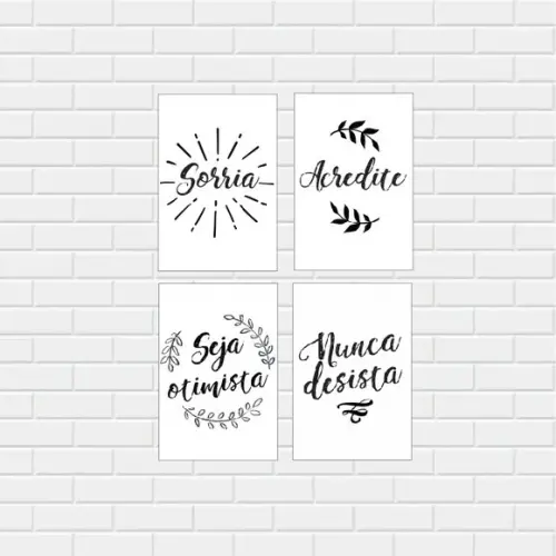 kit 4 Placas decorativas frases em mdf
