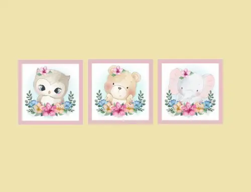 kit com 3Placas decorativas safári infantil flores mdf