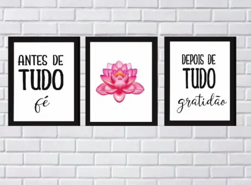 kit com 3 Placas decorativas Fé Gratidão 20x30cm
