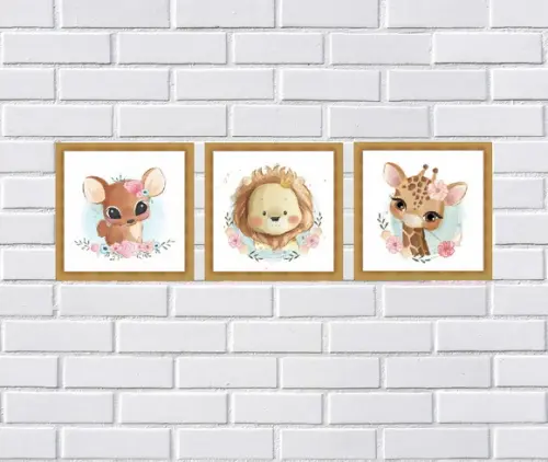 kit com 3 Placas decorativas safari infantil em mdf