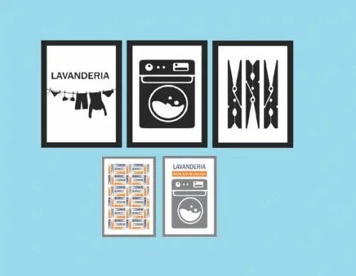 Placas decorativas tema lavanderia em mdf 20x30 e 30x40