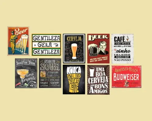 kit com 10 Placas decorativas bar área gourmet em mdf