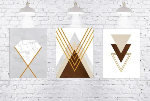 kit com 3 Placas decorativas geométricas marrom em mdf