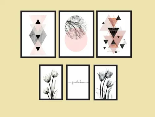 kit com 6 Placas decorativas desenhos geométricos flores