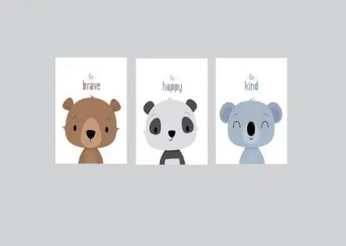 kit com 3 Placas decorativas infantil animais em mdf