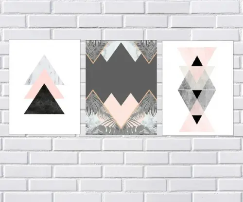 kit com 3 Placas decorativas geométricas rosa em mdf