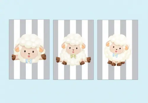 kit com 3 Placas decorativas ovelha infantil em mdf