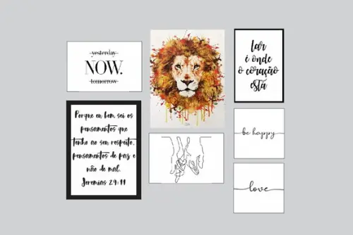 kit com 7 Placas decorativas frases leão de judá em mdf