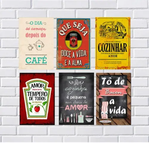 kit com 6 Placas decorativas cozinha em mdf