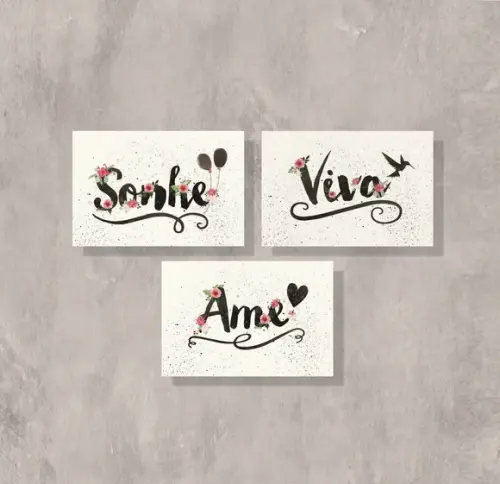 kit com 3 Placas decorativas sonhe viva ame em mdf 20x30cm