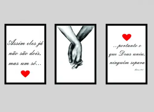 kit com 3 Placas decorativas Mateus 19:6 em mdf