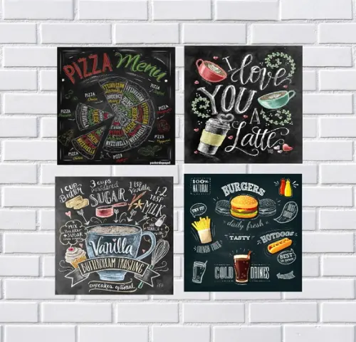 kit com 4 Placa Decorativa cozinha efeito quadro giz em mdf